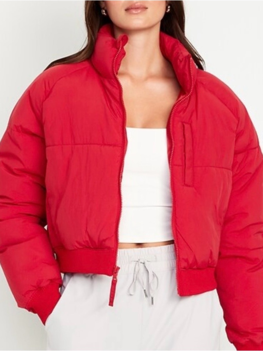 Old Navy Red Cropped Puffer Jacket